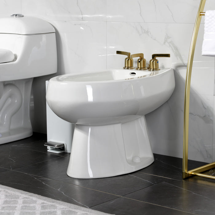 Kingston Tulare KB6327EFL - Centurion Three-Handle Deck Mount Vertical Spray Bidet Faucet with Brass Pop-Up, Brushed Brass