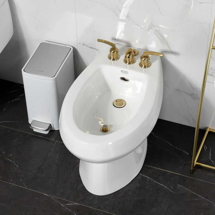 Kingston Tulare KB6327EFL - Centurion Three-Handle Deck Mount Vertical Spray Bidet Faucet with Brass Pop-Up, Brushed Brass