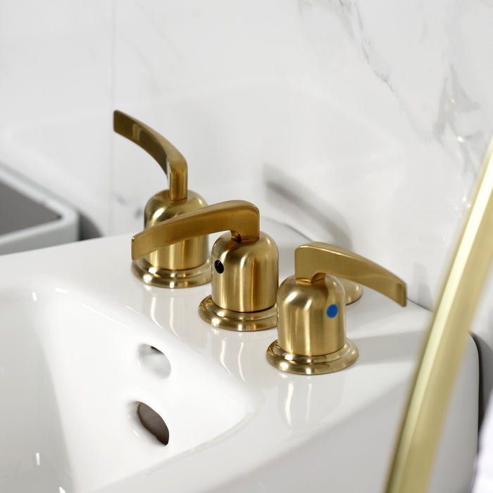 Kingston Tulare KB6327EFL - Centurion Three-Handle Deck Mount Vertical Spray Bidet Faucet with Brass Pop-Up, Brushed Brass