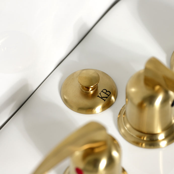 Kingston Tulare KB6327EFL - Centurion Three-Handle Deck Mount Vertical Spray Bidet Faucet with Brass Pop-Up, Brushed Brass