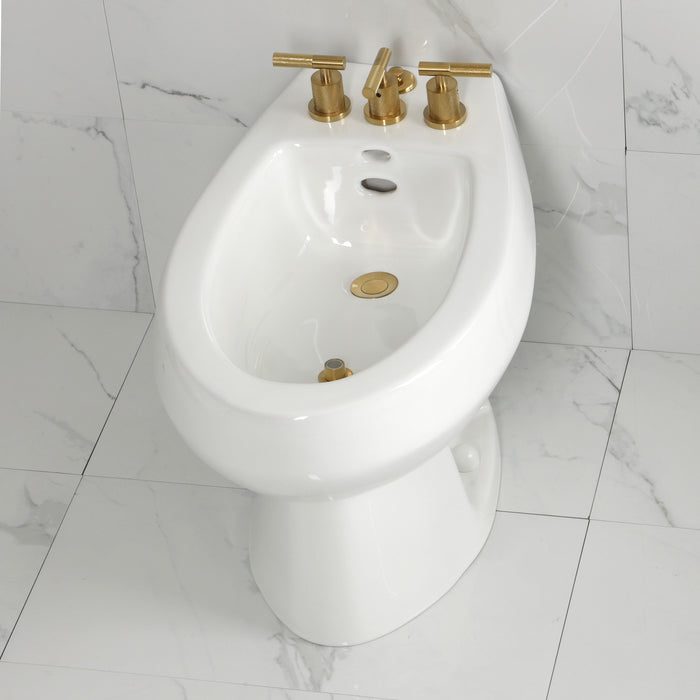 Kingston Sona KB6327KNL - Convergent Three-Handle Deck Mount Bidet Faucet with Knurled Handle and Brass Pop-Up, Brushed Brass