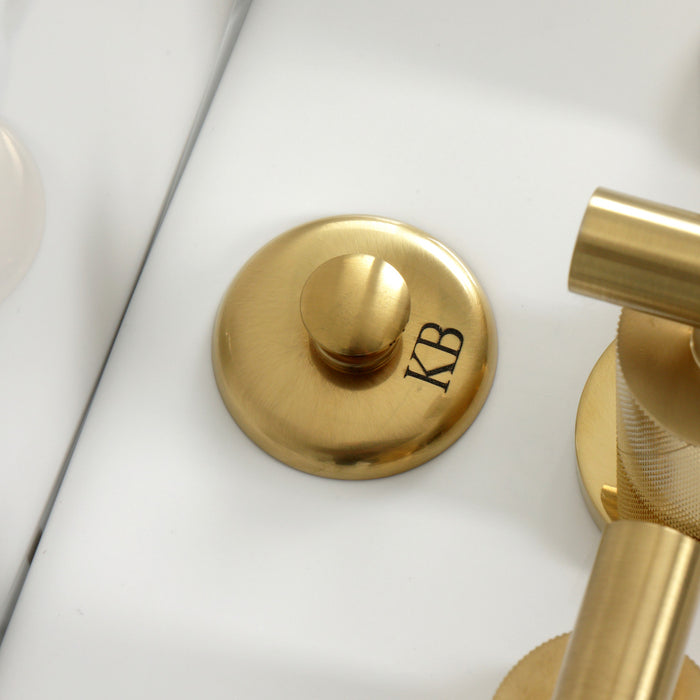 Kingston Sona KB6327KNL - Convergent Three-Handle Deck Mount Bidet Faucet with Knurled Handle and Brass Pop-Up, Brushed Brass