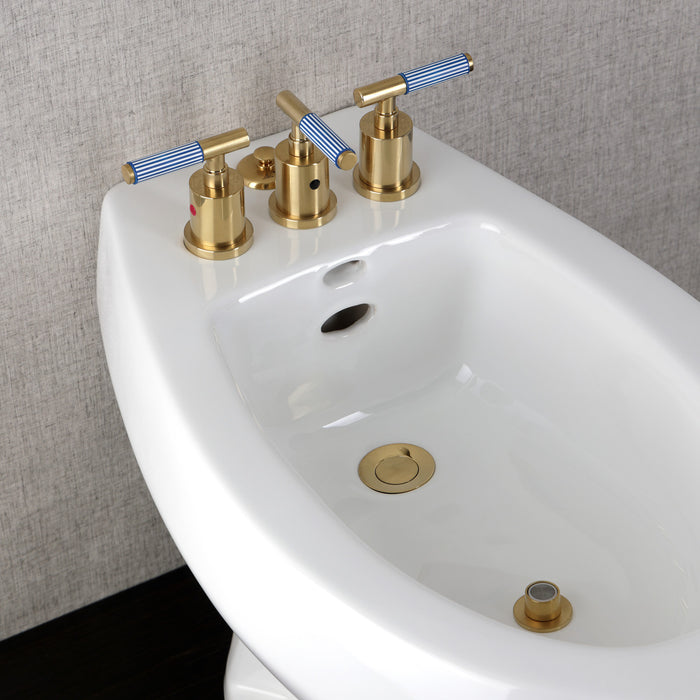 Kingston Sona KB6327KPS - Verona Three-Handle Bidet Faucet with Knurled Handle and Brass Pop-Up, Brushed Brass