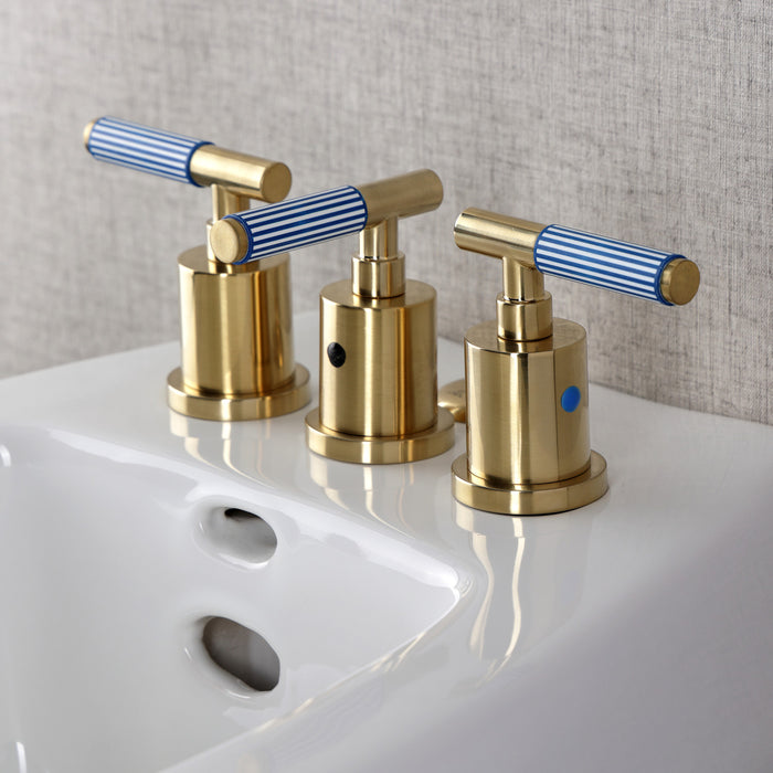 Kingston Sona KB6327KPS - Verona Three-Handle Bidet Faucet with Knurled Handle and Brass Pop-Up, Brushed Brass