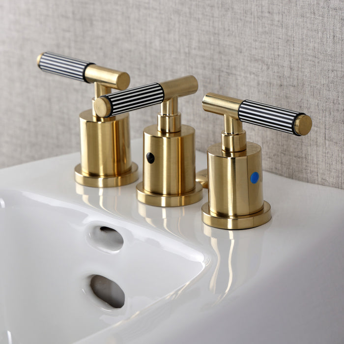 Kingston Sona KB6327KPS - Verona Three-Handle Bidet Faucet with Knurled Handle and Brass Pop-Up, Brushed Brass