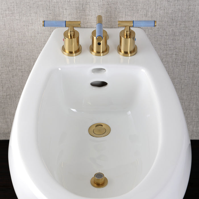 Kingston Sona KB6327KPS - Verona Three-Handle Bidet Faucet with Knurled Handle and Brass Pop-Up, Brushed Brass