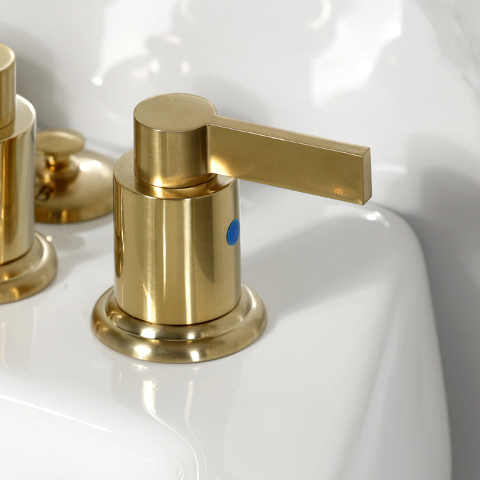 Kingston Sona KB6327NDL - NuvoFusion Three-Handle Deck Mount Vertical Spray Bidet Faucet with Brass Pop-Up, Brushed Brass