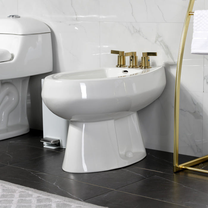 Kingston Sona KB6327NDL - NuvoFusion Three-Handle Deck Mount Vertical Spray Bidet Faucet with Brass Pop-Up, Brushed Brass