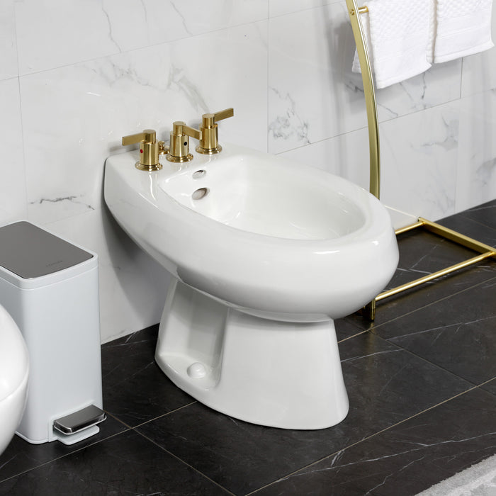 Kingston Sona KB6327NDL - NuvoFusion Three-Handle Deck Mount Vertical Spray Bidet Faucet with Brass Pop-Up, Brushed Brass