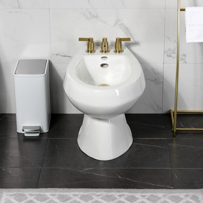 Kingston Sona KB6327NDL - NuvoFusion Three-Handle Deck Mount Vertical Spray Bidet Faucet with Brass Pop-Up, Brushed Brass