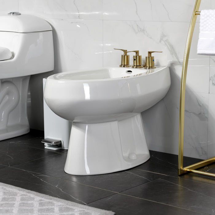 Kingston Tulare KB6327SVL - Serena Three-Handle Deck Mount Vertical Spray Bidet Faucet with Brass Pop-Up, Brushed Brass