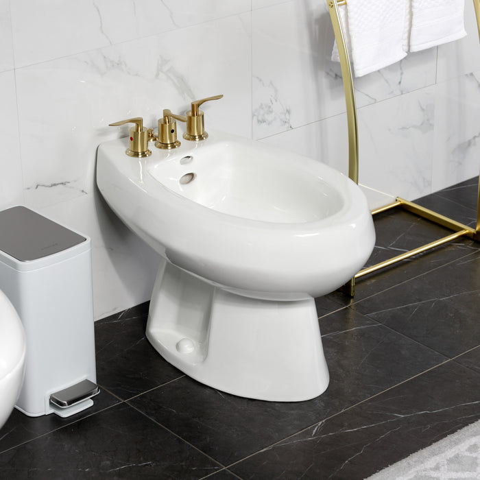 Kingston Tulare KB6327SVL - Serena Three-Handle Deck Mount Vertical Spray Bidet Faucet with Brass Pop-Up, Brushed Brass