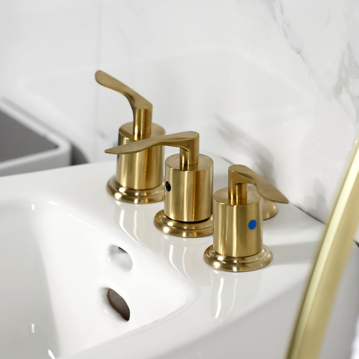 Kingston Tulare KB6327SVL - Serena Three-Handle Deck Mount Vertical Spray Bidet Faucet with Brass Pop-Up, Brushed Brass