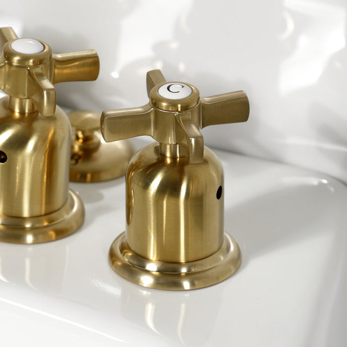 Kingston Tulare KB6327ZX - Millennium Three-Handle Deck Mount Vertical Spray Bidet Faucet with Brass Pop-Up, Brushed Brass