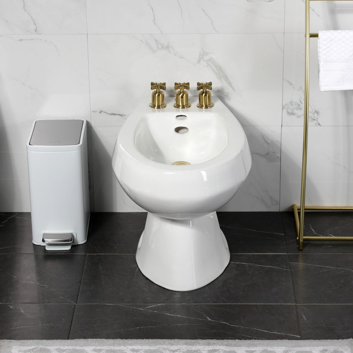 Kingston Tulare KB6327ZX - Millennium Three-Handle Deck Mount Vertical Spray Bidet Faucet with Brass Pop-Up, Brushed Brass