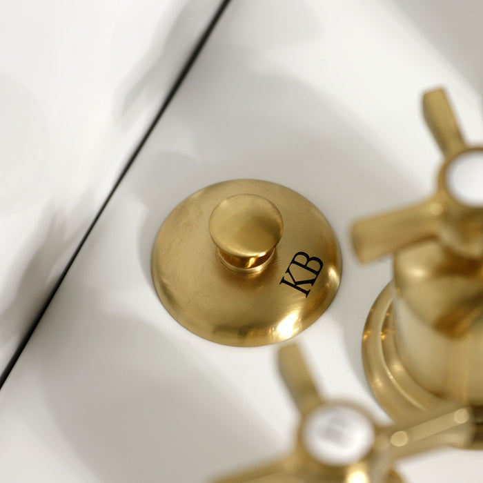 Kingston Tulare KB6327ZX - Millennium Three-Handle Deck Mount Vertical Spray Bidet Faucet with Brass Pop-Up, Brushed Brass