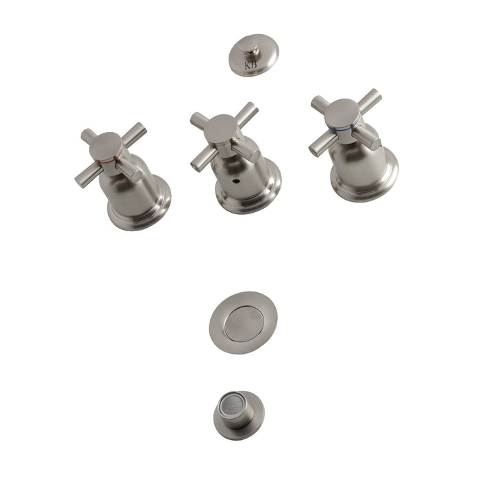 Kingston Sona KB6328DX - Concord Three-Handle Deck Mount Vertical Spray Bidet Faucet with Brass Pop-Up, Brushed Nickel
