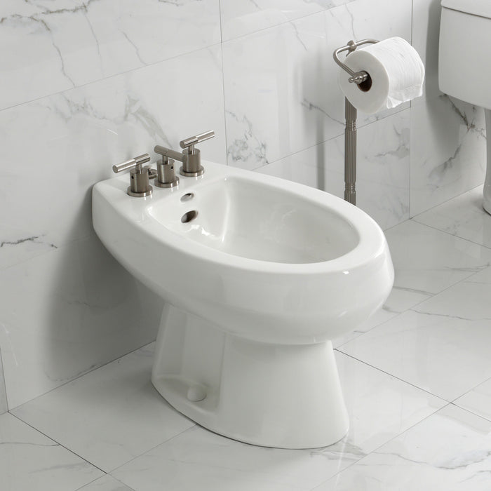 Kingston Sona KB6328KNL - Convergent Three-Handle Deck Mount Bidet Faucet with Knurled Handle and Brass Pop-Up, Brushed Nickel