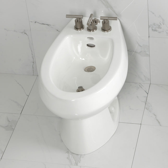 Kingston Sona KB6328KNL - Convergent Three-Handle Deck Mount Bidet Faucet with Knurled Handle and Brass Pop-Up, Brushed Nickel