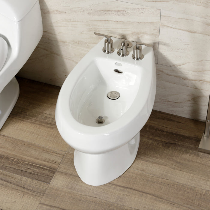 Kingston Tulare KB6328SVL - Serena Three-Handle Deck Mount Vertical Spray Bidet Faucet with Brass Pop-Up, Brushed Nickel