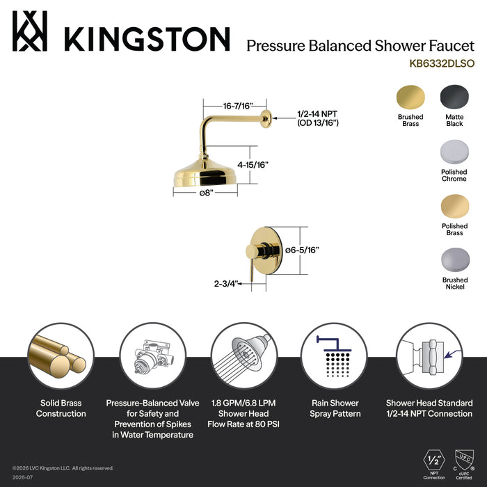 Kingston Sona KB6330DLSO - Concord Single-Handle Pressure Balanced Shower Faucet, Matte Black