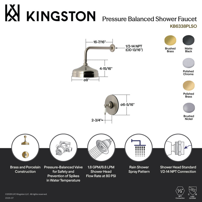 Kingston Heirloom KB6330PLSO - Victorian Single-Handle Pressure Balanced Shower Faucet, Matte Black