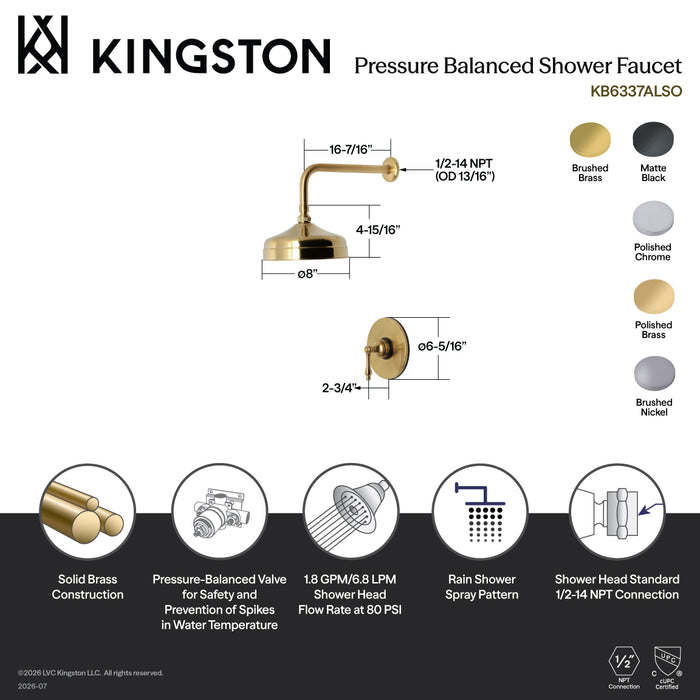 Kingston Heirloom KB6332ALSO - Restoration Single-Handle Pressure Balanced Shower Faucet, Polished Brass