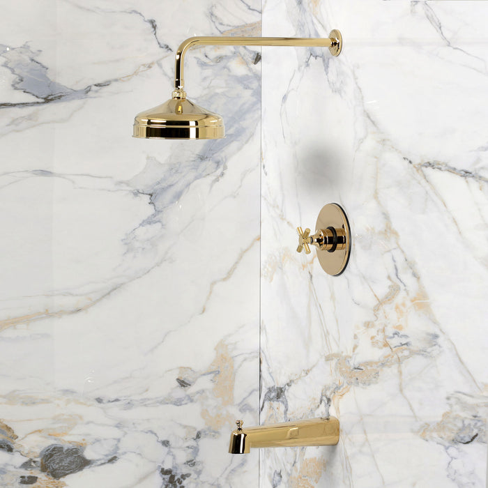 Kingston Convergent KB6332KNX Knurled Single-Handle Pressure Balanced Tub and Shower Faucet, Polished Brass