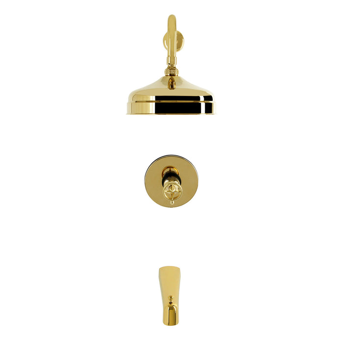 Kingston Levante KB6332RNK Knurled Single-Handle Pressure Balanced Tub and Shower Faucet, Polished Brass