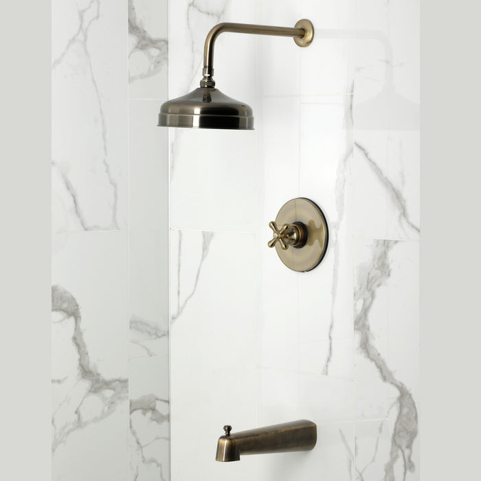 Kingston Tulare KB6333AX - Revival Single-Handle Pressure Balanced Tub and Shower Faucet, Antique Brass