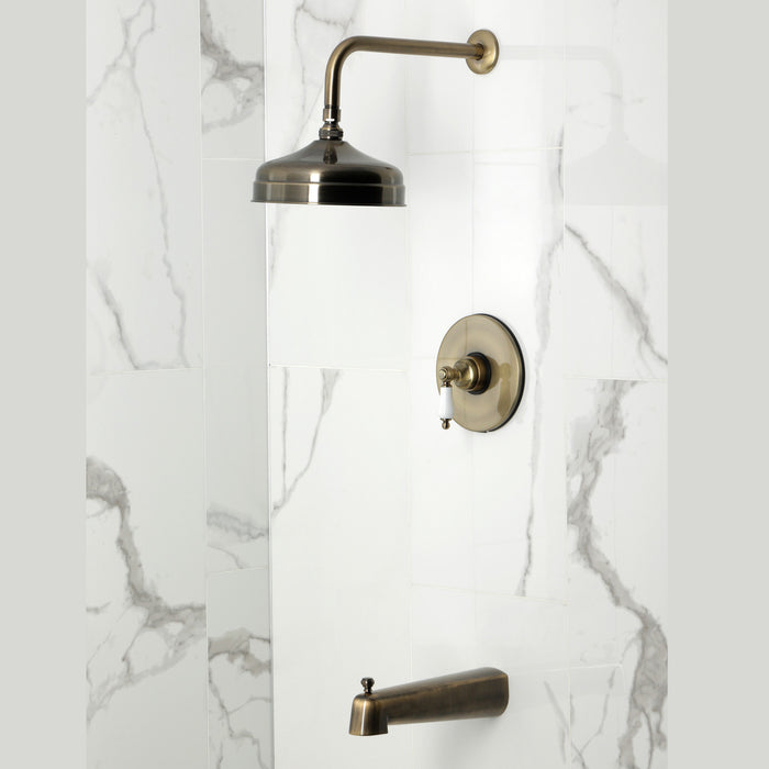 Kingston Tulare KB6333PL - Demure Single-Handle Pressure Balanced Tub and Shower Faucet, Antique Brass