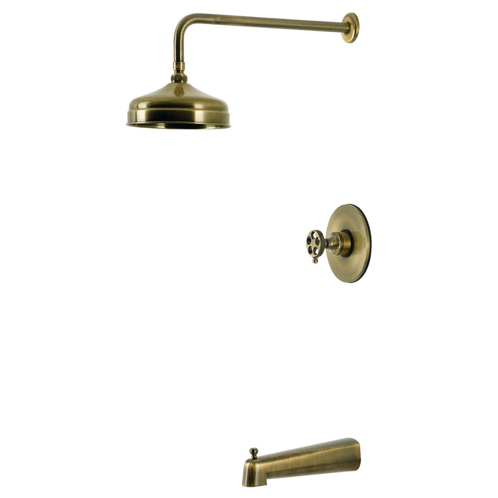 Kingston Webb KB6333RKX Single-Handle Pressure Balanced Tub and Shower Faucet, Antique Brass