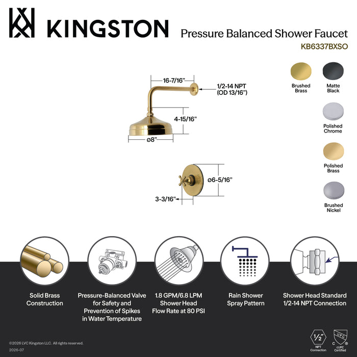 Kingston Heirloom KB6337BXSO - Metropolitan Single-Handle Pressure Balanced Shower Faucet, Brushed Brass