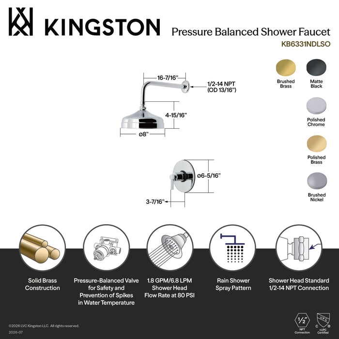 Kingston Sona KB6337NDLSO - NuvoFusion Single-Handle Pressure Balanced Shower Faucet, Brushed Brass