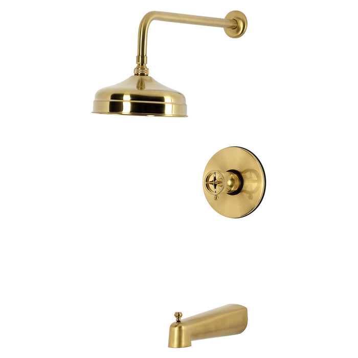 Kingston Levante KB6337RNK Knurled Single-Handle Pressure Balanced Tub and Shower Faucet, Brushed Brass