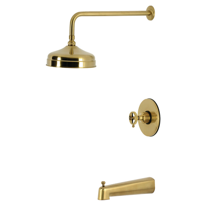 Kingston Levante KB6337RNK Knurled Single-Handle Pressure Balanced Tub and Shower Faucet, Brushed Brass