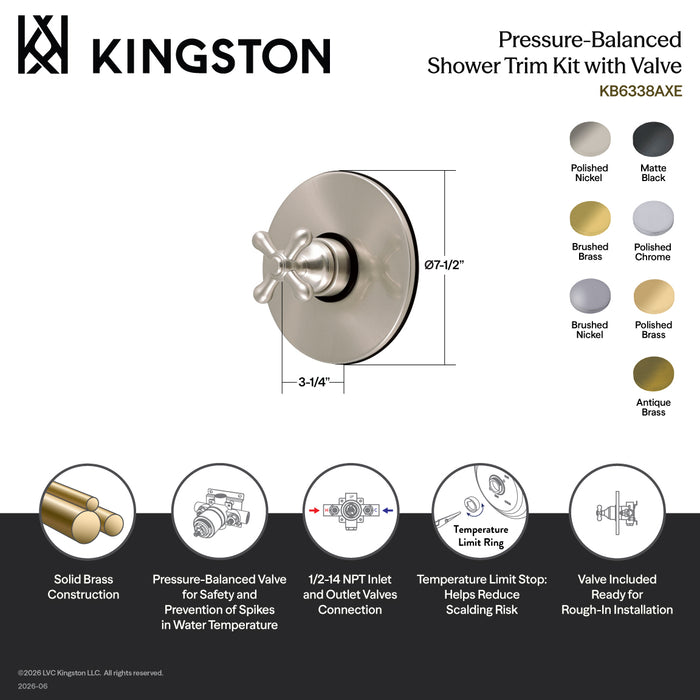 Kingston Revival KB6338AXE Single-Handle Pressure Balanced Shower Valve and Trim Set, Brushed Nickel (Valve Included)