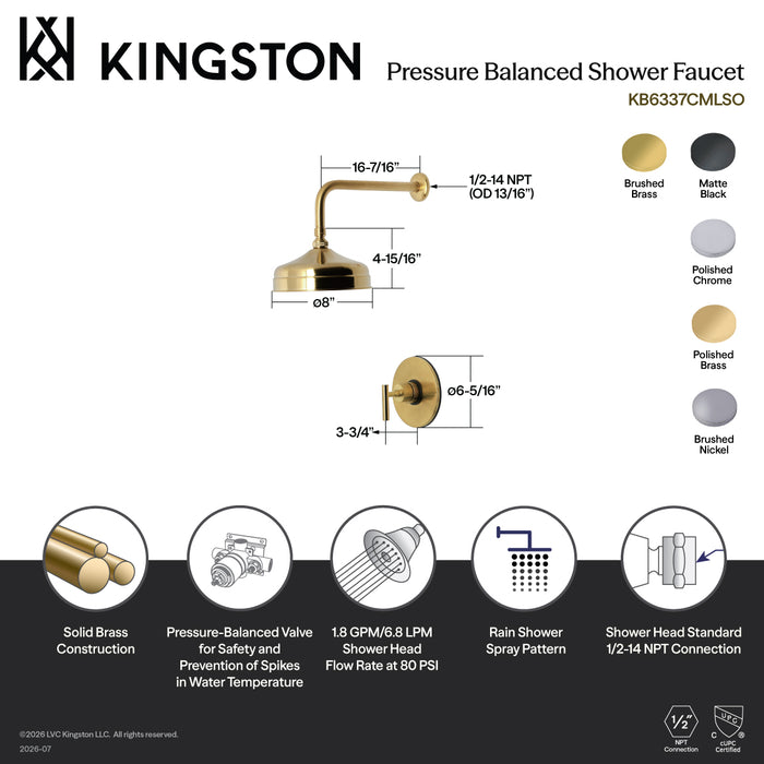 Kingston Sona KB6338CMLSO - Manhattan Single-Handle Pressure Balanced Shower Faucet, Brushed Nickel