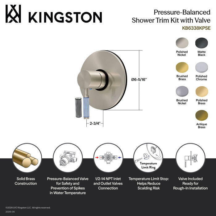 Kingston Verona KB6338KPSE Single-Handle Pressure Balanced Shower Valve and Trim Set, Brushed Nickel (Valve Included)