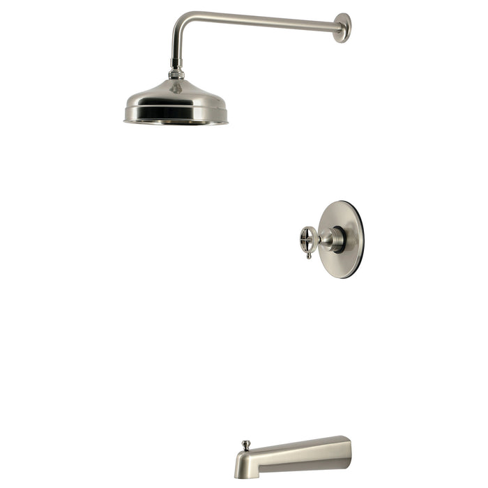 Kingston Levante KB6338RNK Knurled Single-Handle Pressure Balanced Tub and Shower Faucet, Brushed Nickel