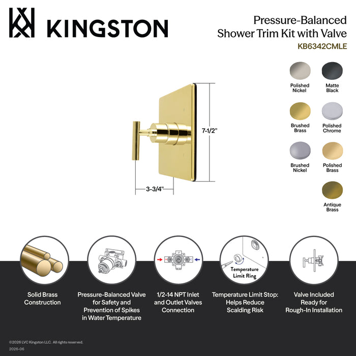 Kingston Manhattan KB6340CMLE Single-Handle Pressure Balanced Shower Valve and Trim Set, Matte Black (Valve Included)