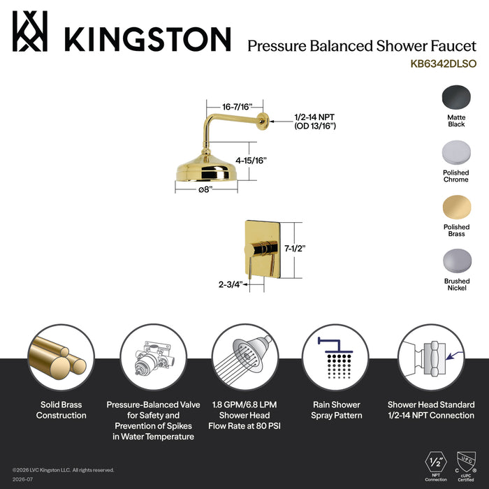 Kingston Concord KB6340DLSO Single-Handle Pressure Balanced Shower Faucet, Matte Black