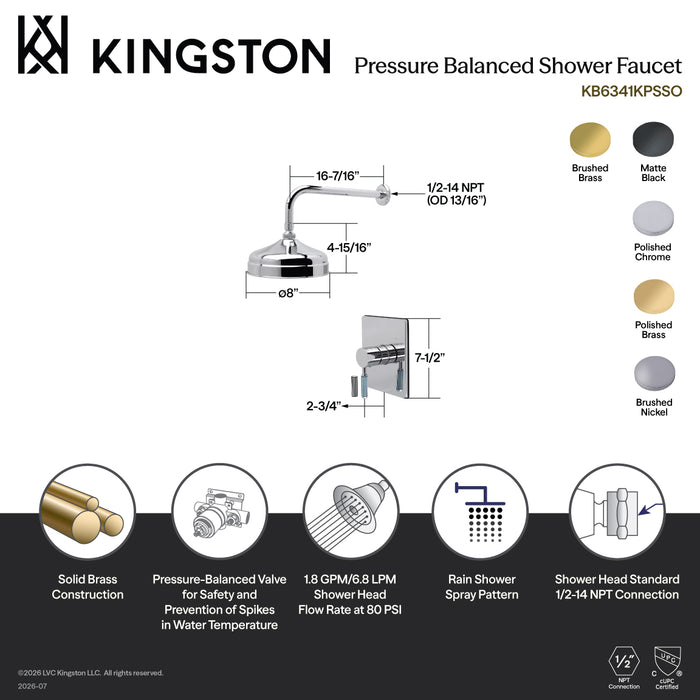 Kingston Verona KB6340KPSSO Single-Handle Pressure Balanced Shower Faucet, Matte Black