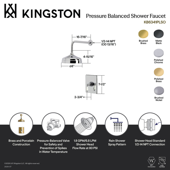 Kingston Victorian KB6341PLSO Single-Handle Pressure Balanced Shower Faucet, Polished Chrome