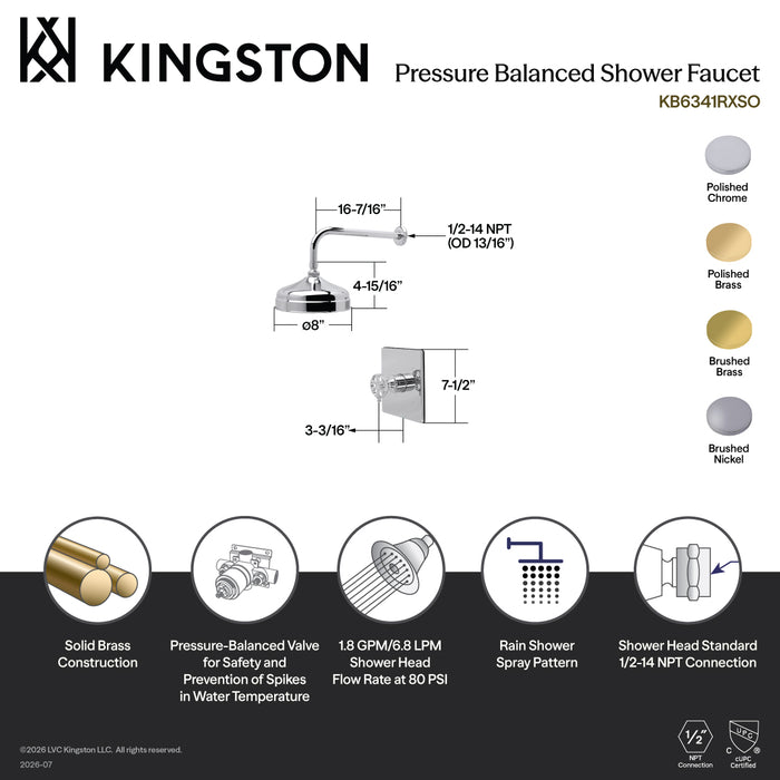 Kingston Belknap KB6341RXSO Single-Handle Pressure Balanced Shower Faucet, Polished Chrome