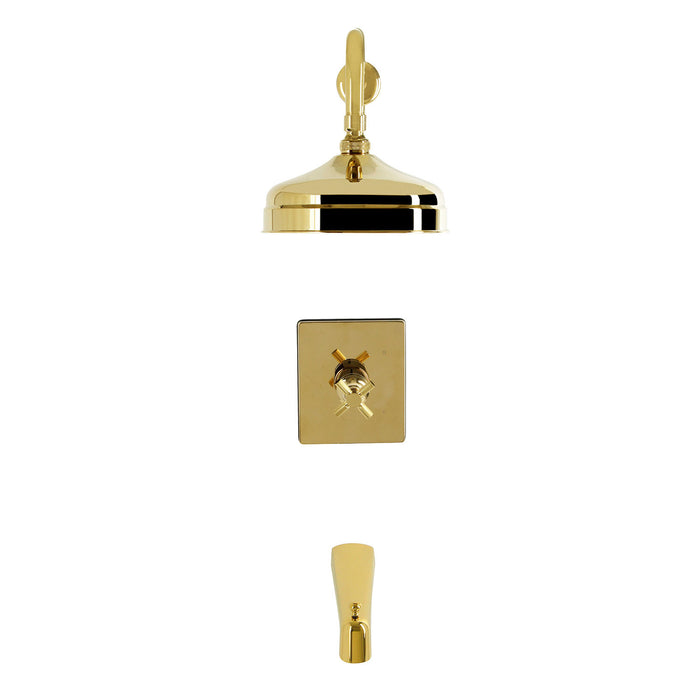 Kingston Convergent KB6342KNX Knurled Single-Handle Pressure Balanced Tub and Shower Faucet, Polished Brass