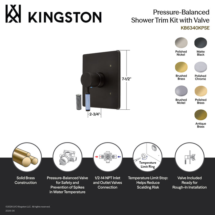 Kingston Verona KB6342KPSE Single-Handle Pressure Balanced Shower Valve and Trim Set, Polished Brass (Valve Included)