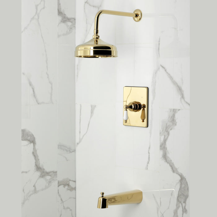 Kingston Tulare KB6342PL - Demure Single-Handle Pressure Balanced Tub and Shower Faucet, Polished Brass