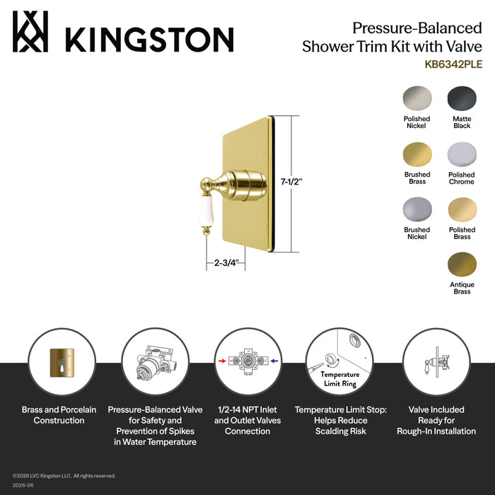 Kingston Demure KB6342PLE Single-Handle Pressure Balanced Shower Valve and Trim Set, Polished Brass (Valve Included)