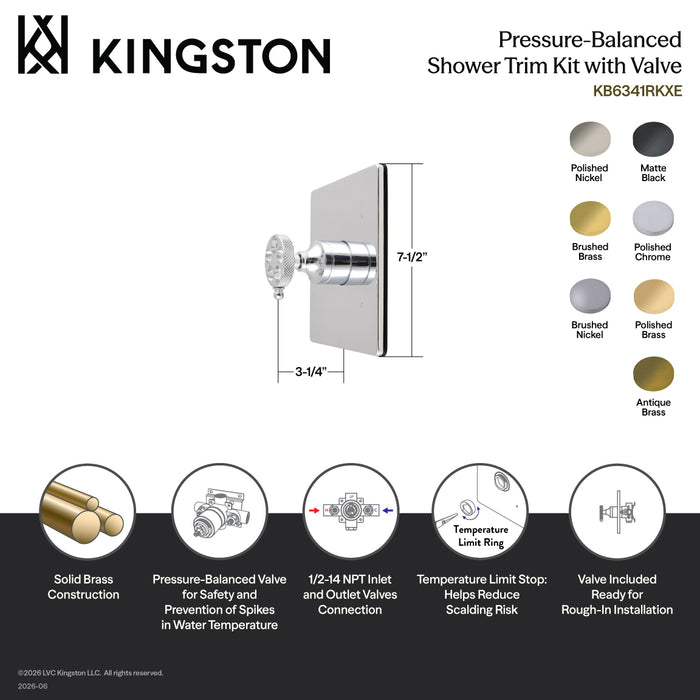 Kingston Webb KB6342RKXE Single-Handle Pressure Balanced Shower Valve and Trim Set, Polished Brass (Valve Included)